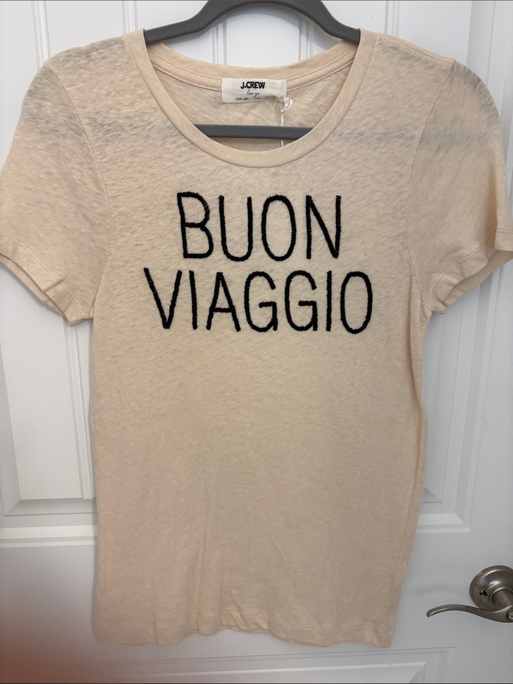 J. Crew Cream 'BUON VIAGGIO' Embroidered Tee Size Large
